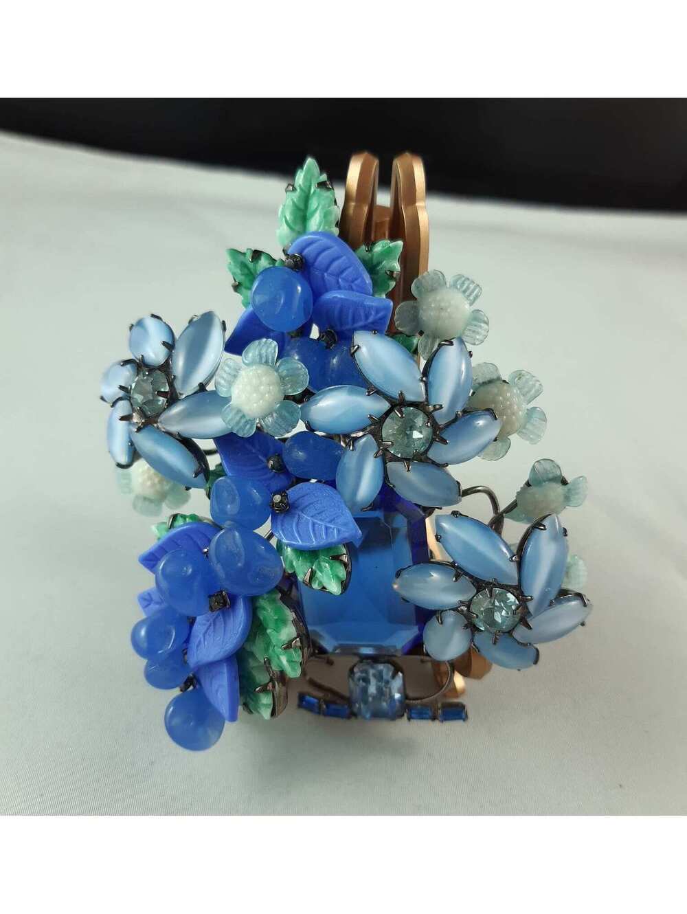 Vintage Vrba Blue Glass Flower Brooch and Earring Set